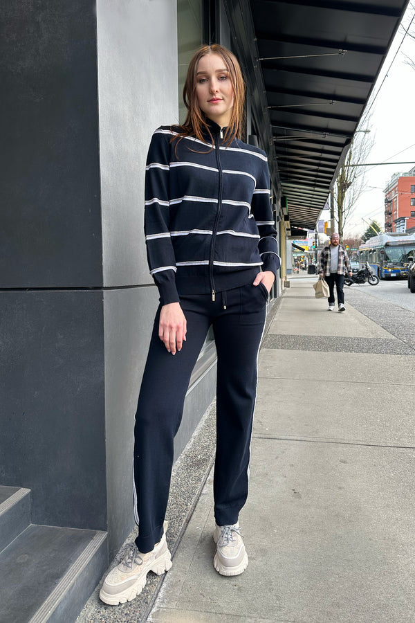 Lorena Antoniazzi Navy Cotton Sweatpants with Transparent Stripes