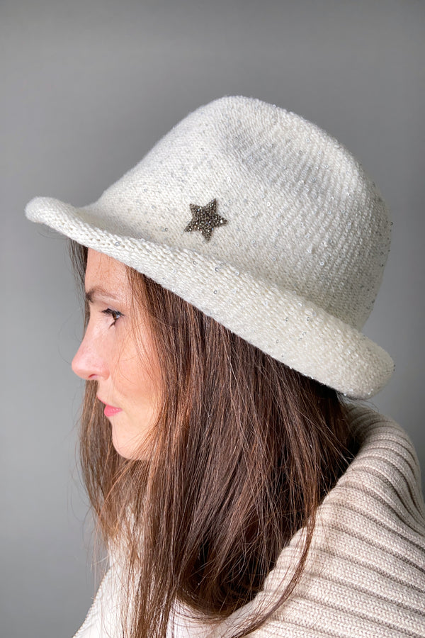 Lorena Antoniazzi White Borsalino Hat with Sequin Details