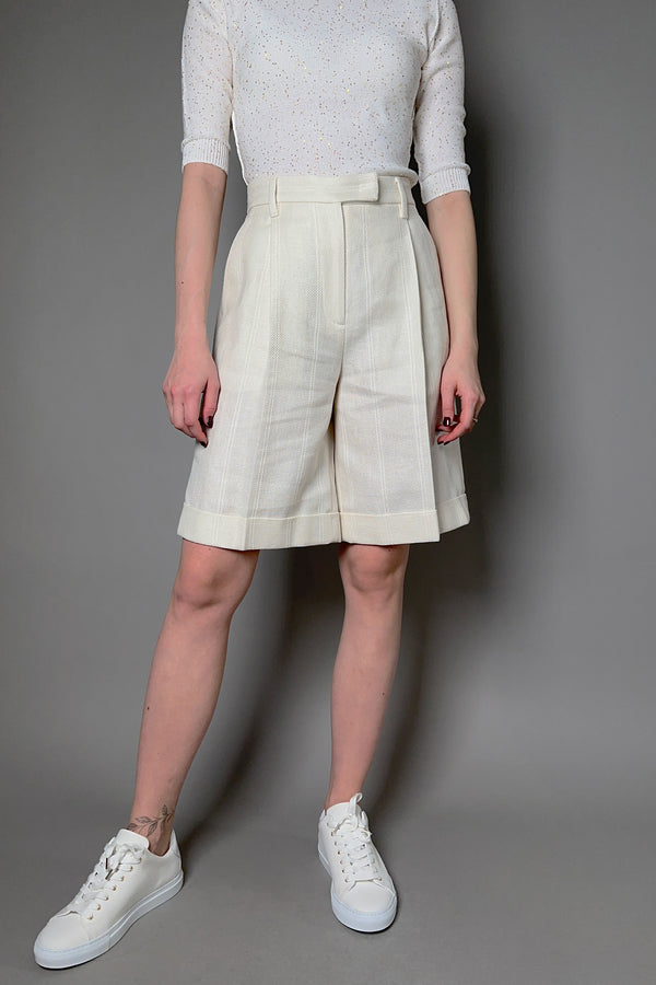 Lorena Antoniazzi Striped Linen Bermuda Shorts in Creamy White