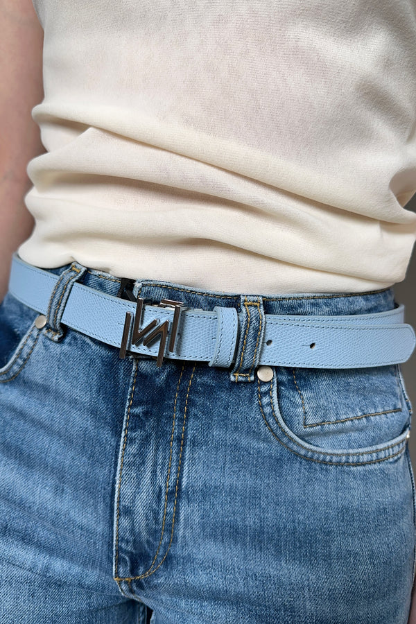 Marella Pebble Leather Belt in Light Blue - Ashia Mode