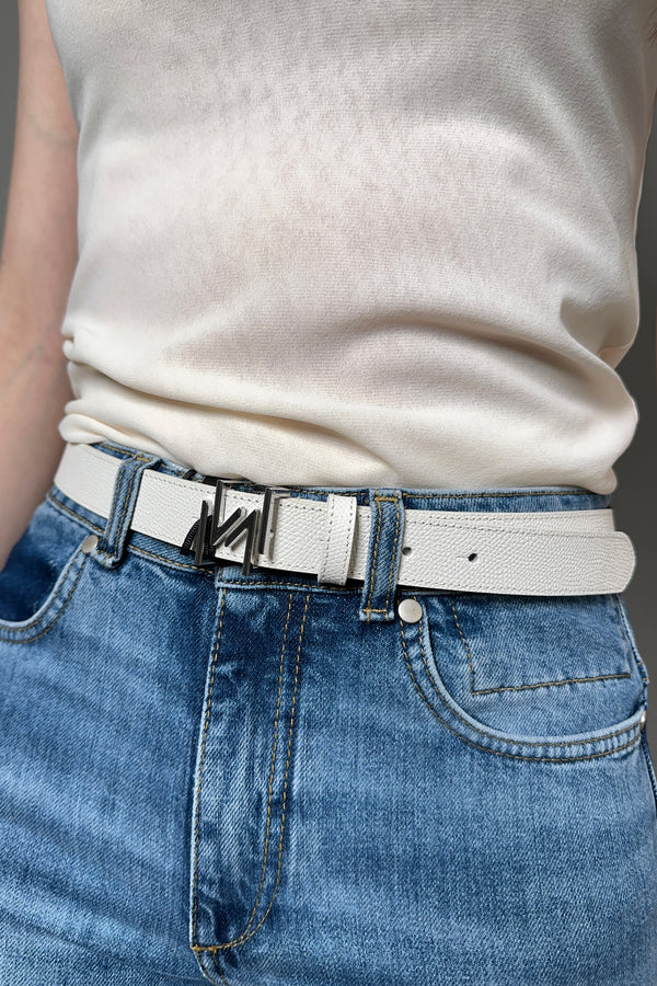 Marella Pebble Leather Belt in White - Ashia Mode