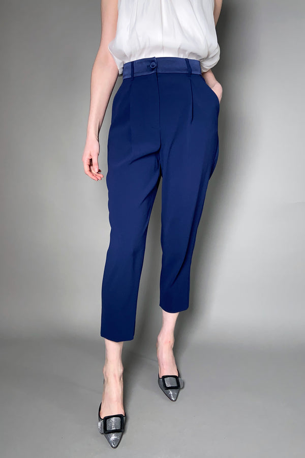 Marella Crepe Cigarette Trousers in Navy - Ashia Mode