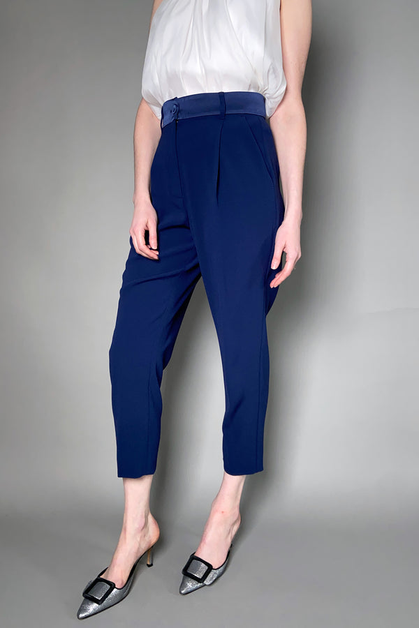 Marella Crepe Cigarette Trousers in Navy - Ashia Mode