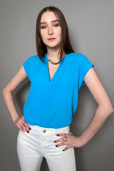 Marella Crepe Top with Gold Chain Detail in Blue - Ashia Mode
