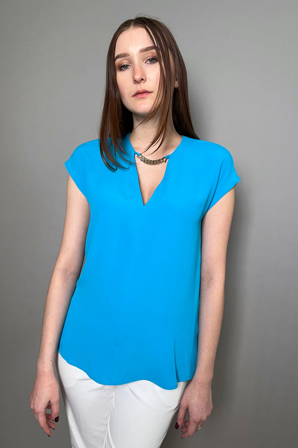 Marella Crepe Top with Gold Chain Detail in Blue - Ashia Mode