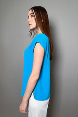 Marella Crepe Top with Gold Chain Detail in Blue - Ashia Mode