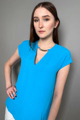 Marella Crepe Top with Gold Chain Detail in Blue - Ashia Mode