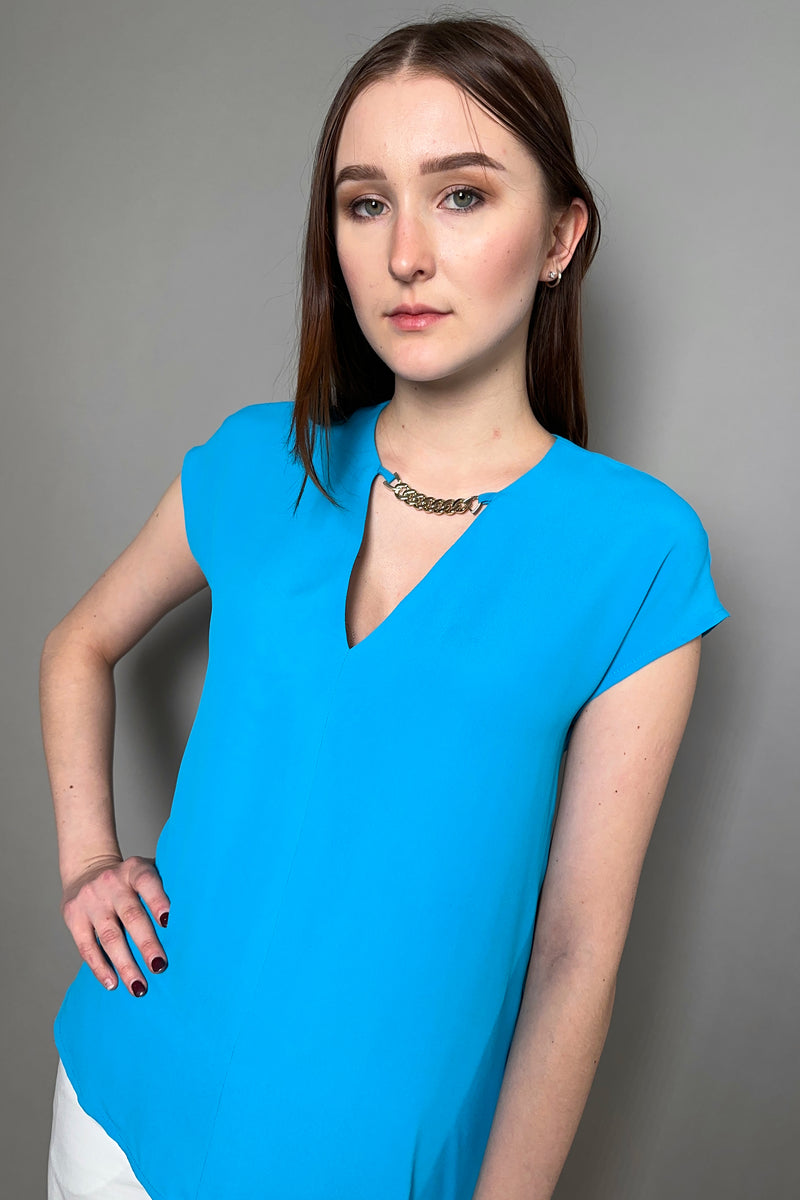 Marella Crepe Top with Gold Chain Detail in Blue - Ashia Mode