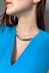 Marella Crepe Top with Gold Chain Detail in Blue - Ashia Mode