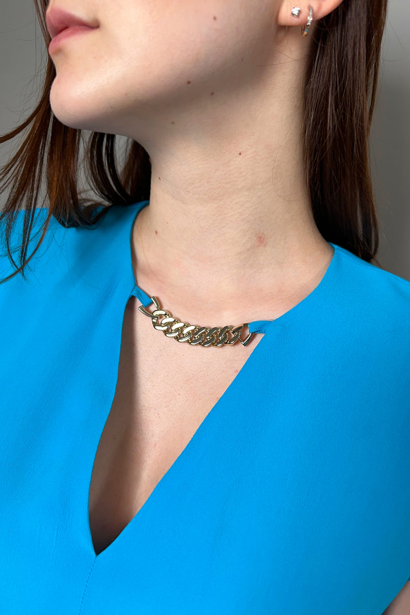 Marella Crepe Top with Gold Chain Detail in Blue - Ashia Mode