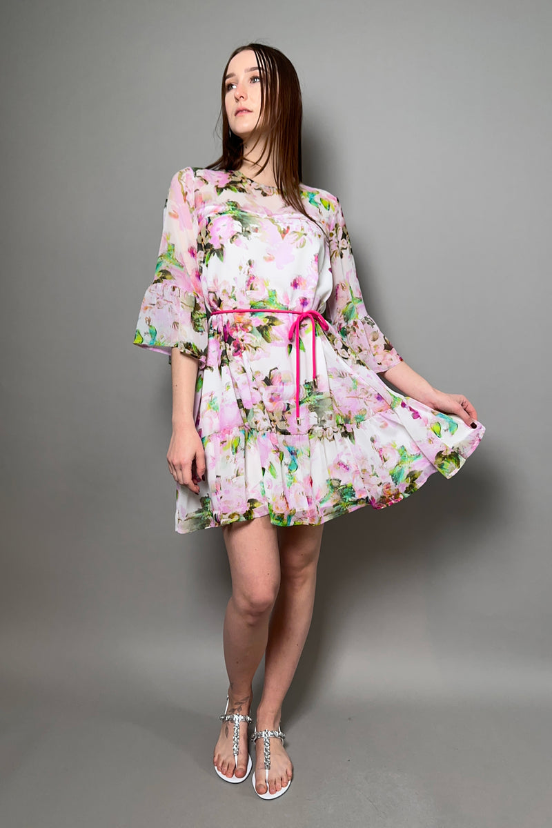 Marella Floral Dress with Ruffles in Pink - Ashia Mode