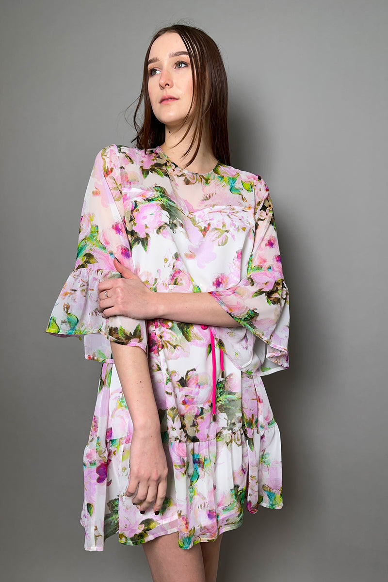 Marella Floral Dress with Ruffles in Pink - Ashia Mode
