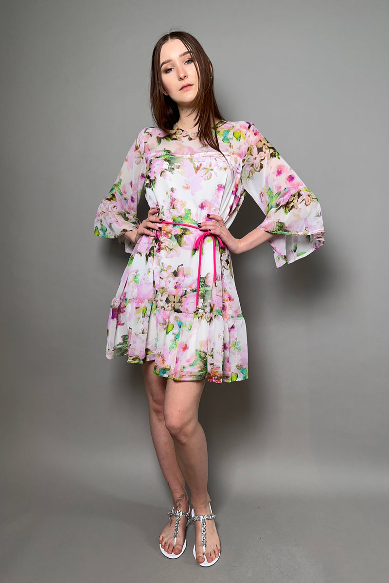 Marella Floral Dress with Ruffles in Pink - Ashia Mode