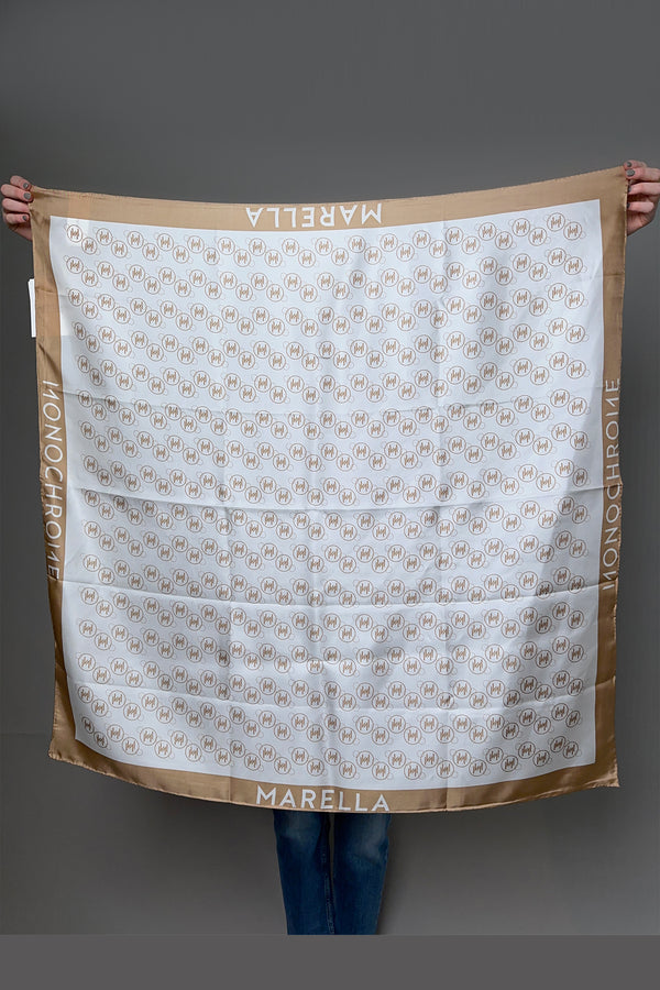 Marella Printed Silk Scarf in White and Camel - Ashia Mode