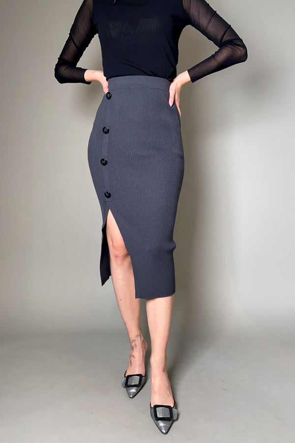 Marella Ribbed Knit Midi Skirt in Slate - Ashia Mode