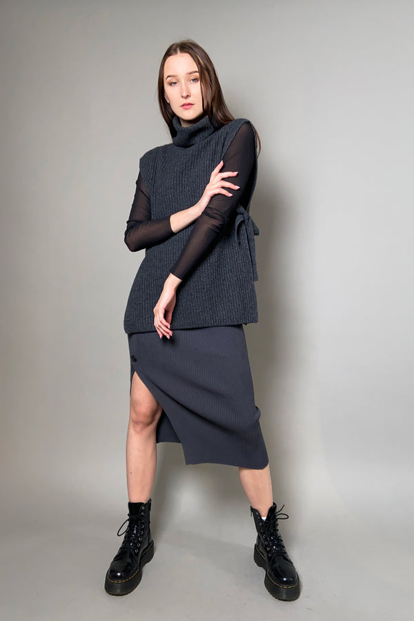 Marella Ribbed Knit Midi Skirt in Slate - Ashia Mode