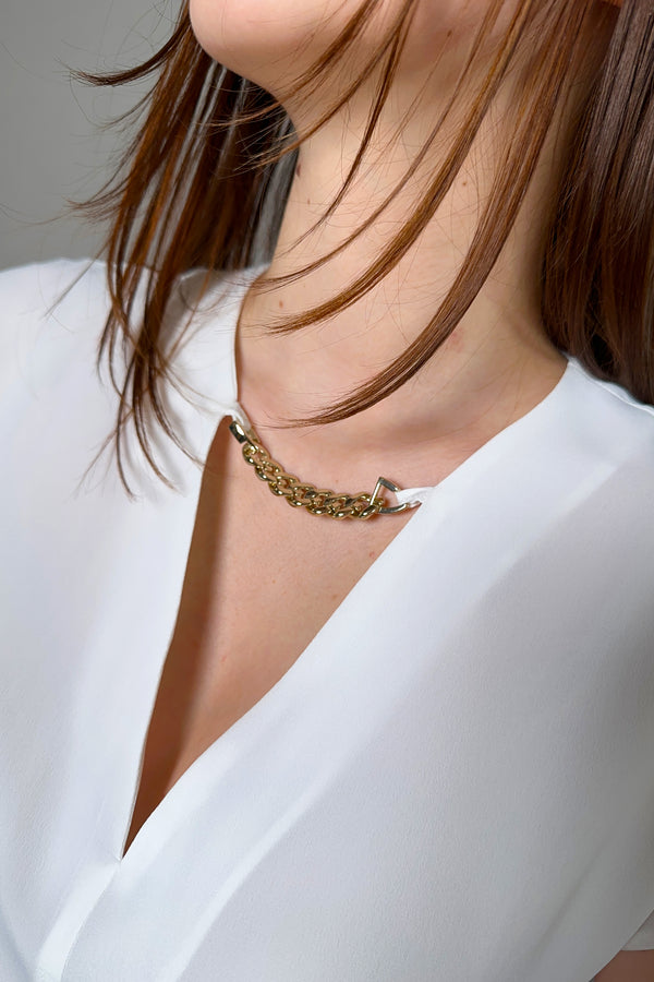 Marella Crepe Top with Gold Chain Detail in White - Ashia Mode
