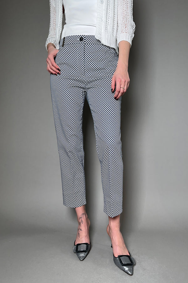 Peserico Cropped Cotton Pants with Navy Polka Dots - Ashia Mode