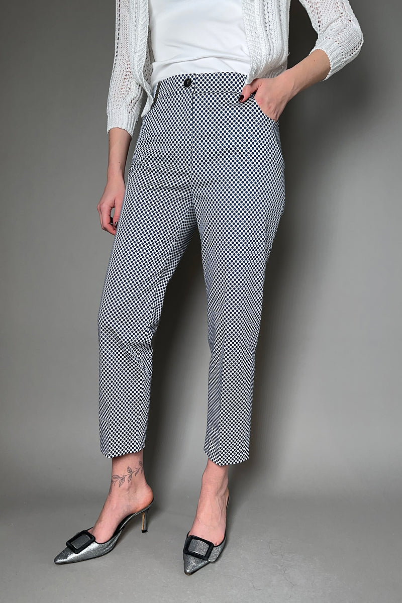 Peserico Cropped Cotton Pants with Navy Polka Dots - Ashia Mode