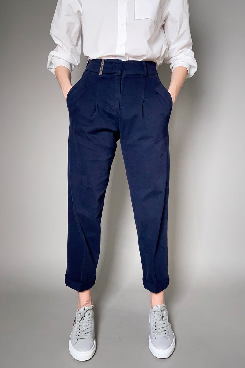 Peserico Cotton Chino Pants in Navy - Ashia Mode