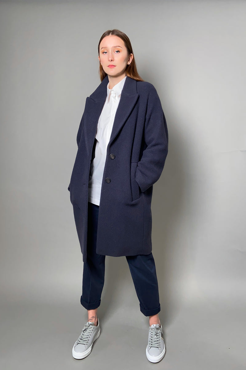 Peserico Navy Wool Overcoat with Subtle Sparkle- Ashia Mode- Vancouver, BC