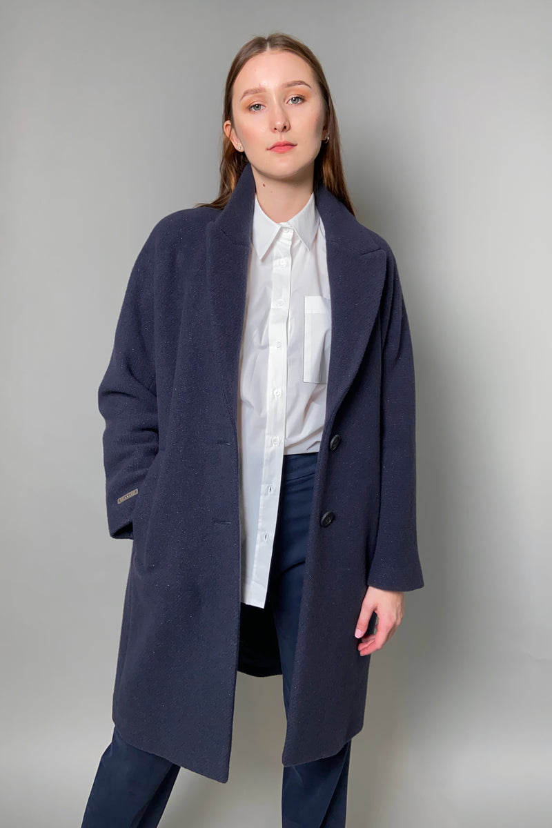 Peserico Navy Wool Overcoat with Subtle Sparkle- Ashia Mode- Vancouver, BC