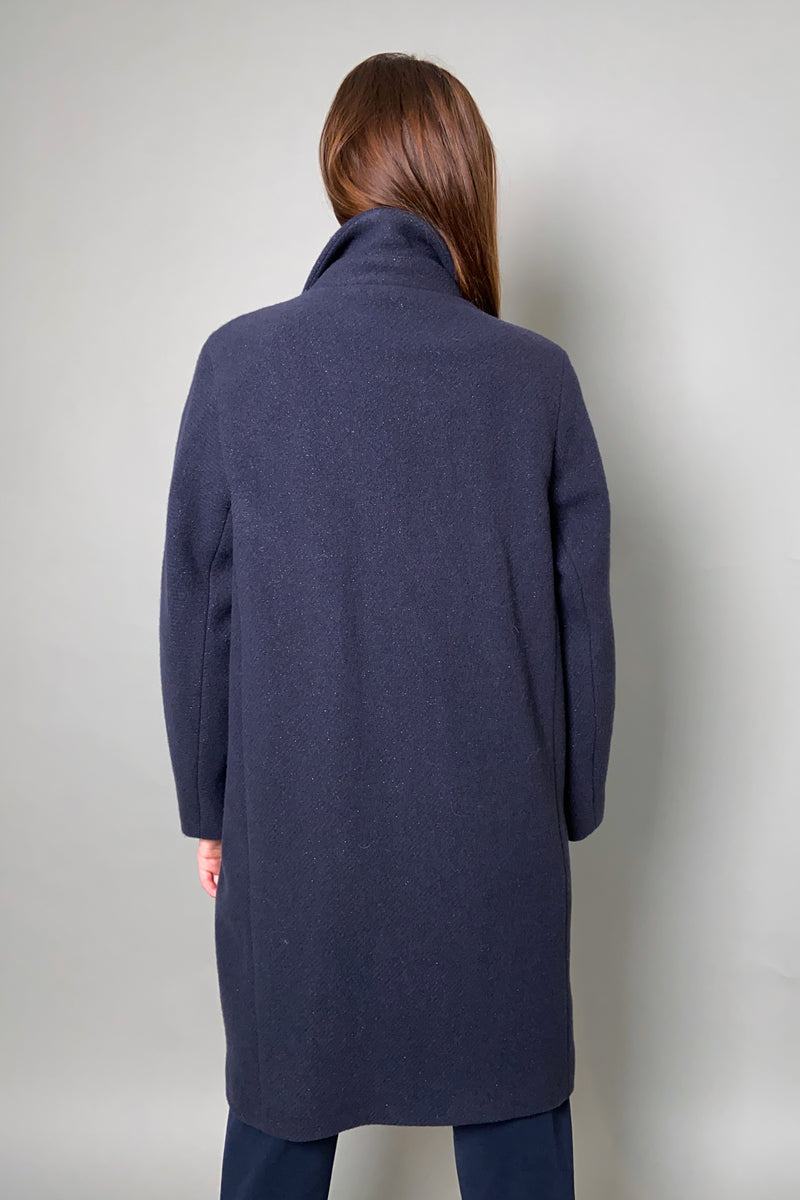Peserico Navy Wool Overcoat with Subtle Sparkle- Ashia Mode- Vancouver, BC