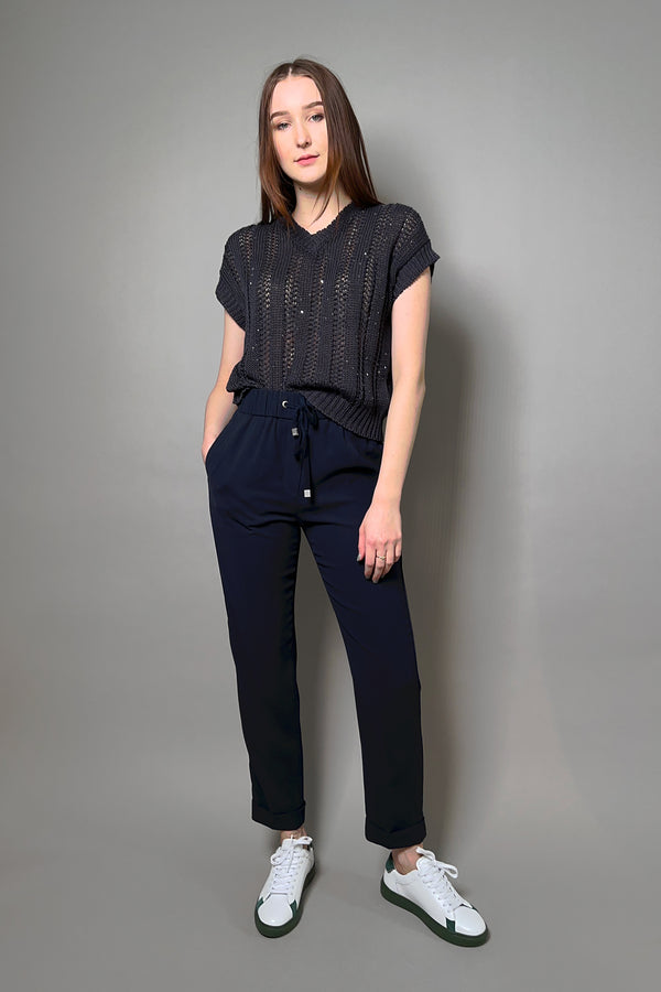 Peserico Open Knit Top with Subtle Sparkle in Navy - Ashia Mode