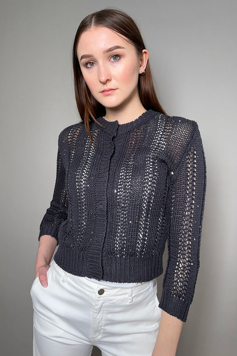 Peserico Open Knit Cardigan with Subtle Sequins in Navy - Ashia Mode
