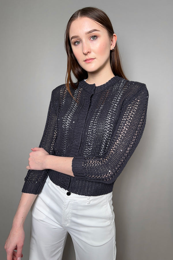 Peserico Open Knit Cardigan with Subtle Sequins in Navy - Ashia Mode