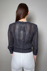 Peserico Open Knit Cardigan with Subtle Sequins in Navy - Ashia Mode