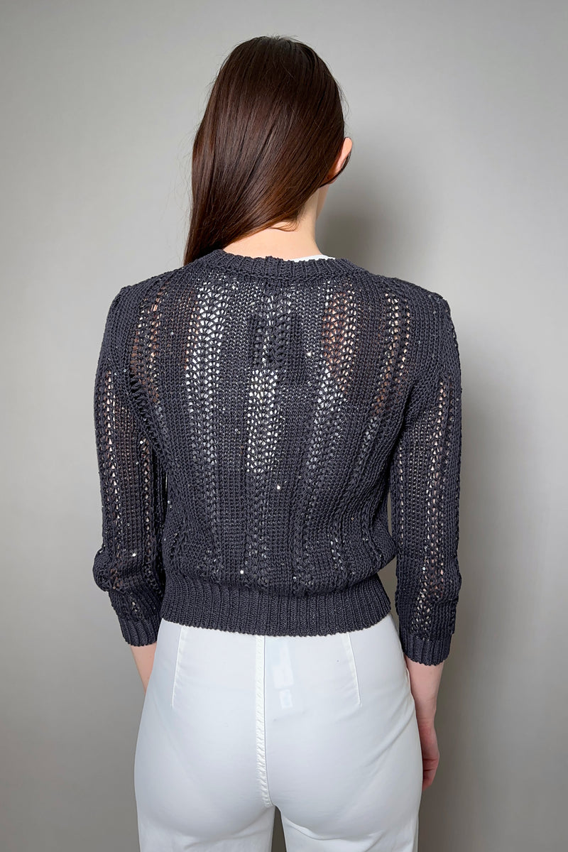Peserico Open Knit Cardigan with Subtle Sequins in Navy - Ashia Mode
