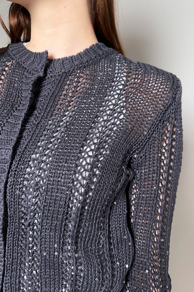 Peserico Open Knit Cardigan with Subtle Sequins in Navy - Ashia Mode