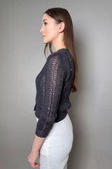 Peserico Open Knit Cardigan with Subtle Sequins in Navy - Ashia Mode