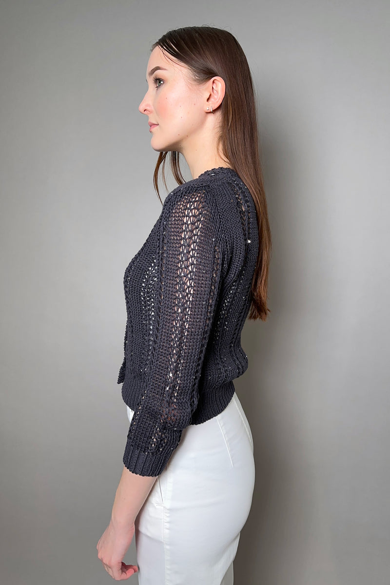 Peserico Open Knit Cardigan with Subtle Sequins in Navy - Ashia Mode