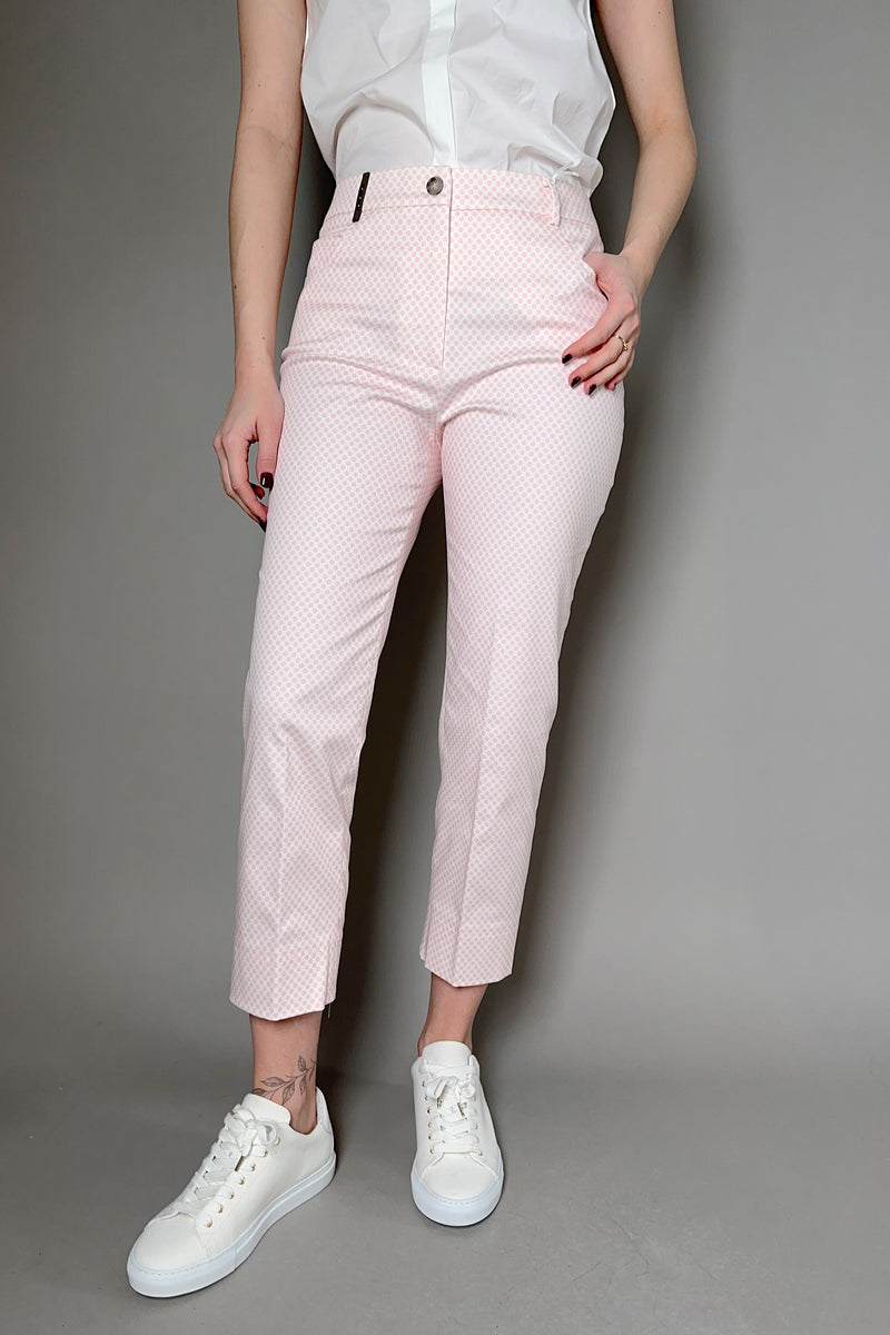 Peserico Cropped Cotton Pants with Pink Polka Dots - Ashia Mode