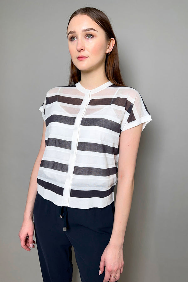 Peserico Semi-Transparent Stripe Cardigan in Navy and White - Ashia Mode