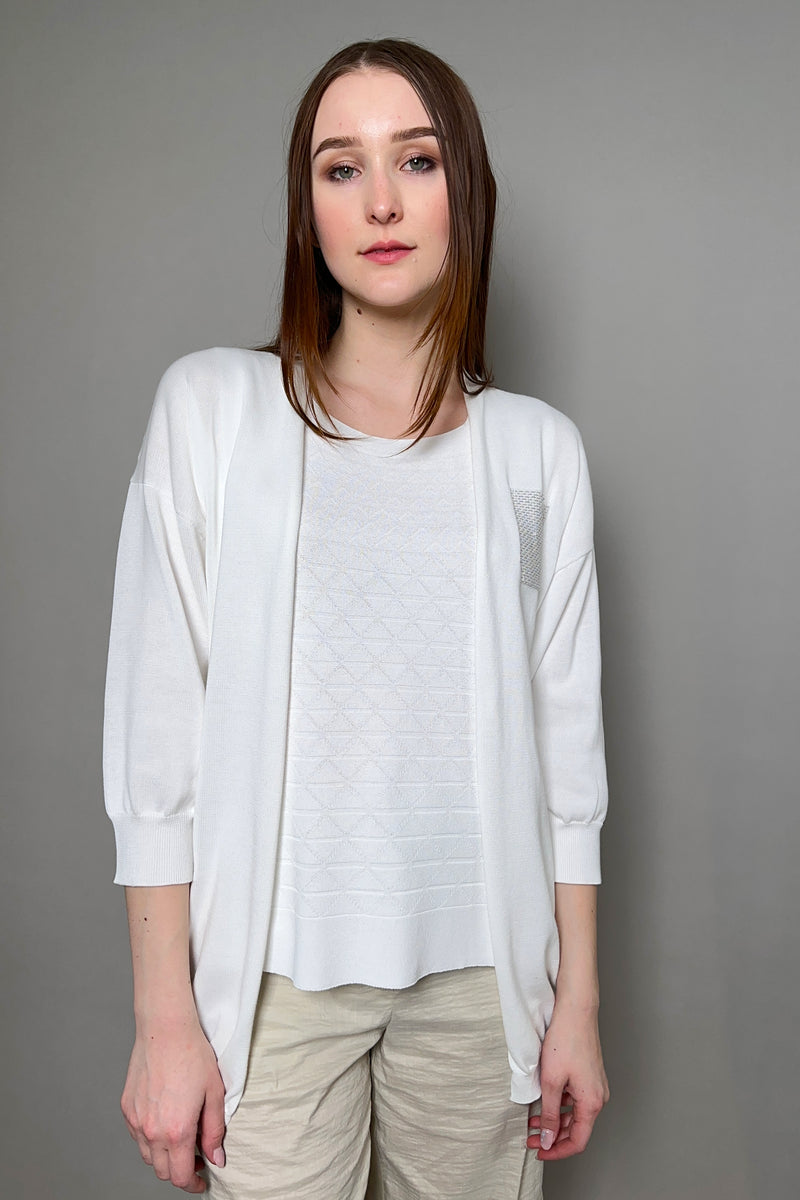 Peserico Knit Cotton Cardigan with Beaded Pocket in White - Ashia Mode