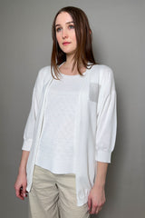 Peserico Knit Cotton Cardigan with Beaded Pocket in White - Ashia Mode