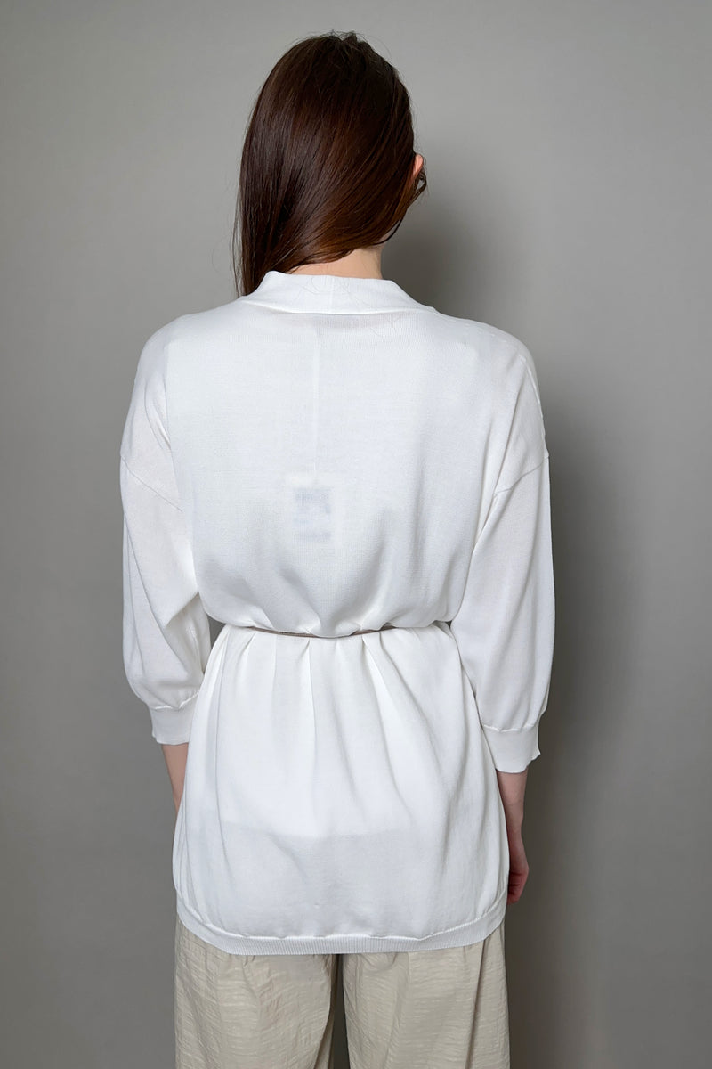 Peserico Knit Cotton Cardigan with Beaded Pocket in White - Ashia Mode