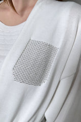 Peserico Knit Cotton Cardigan with Beaded Pocket in White - Ashia Mode