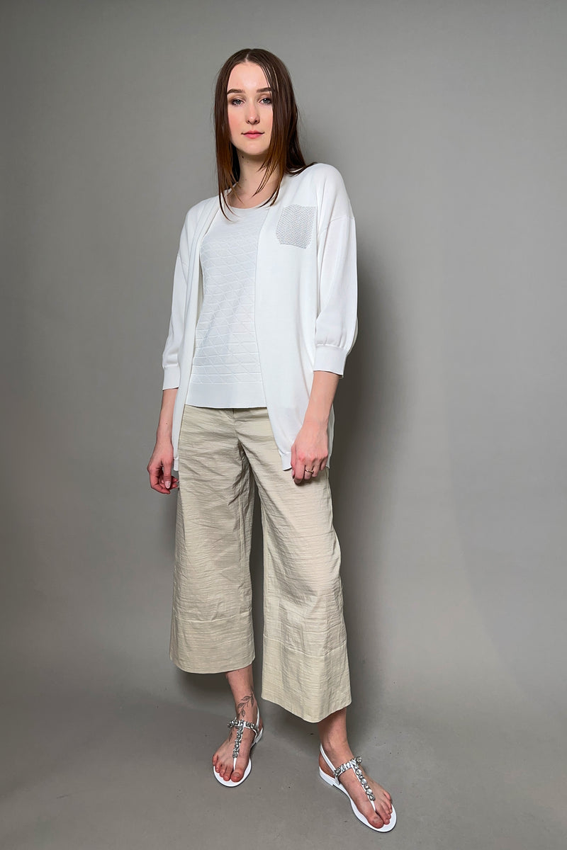 Peserico Knit Cotton Cardigan with Beaded Pocket in White - Ashia Mode