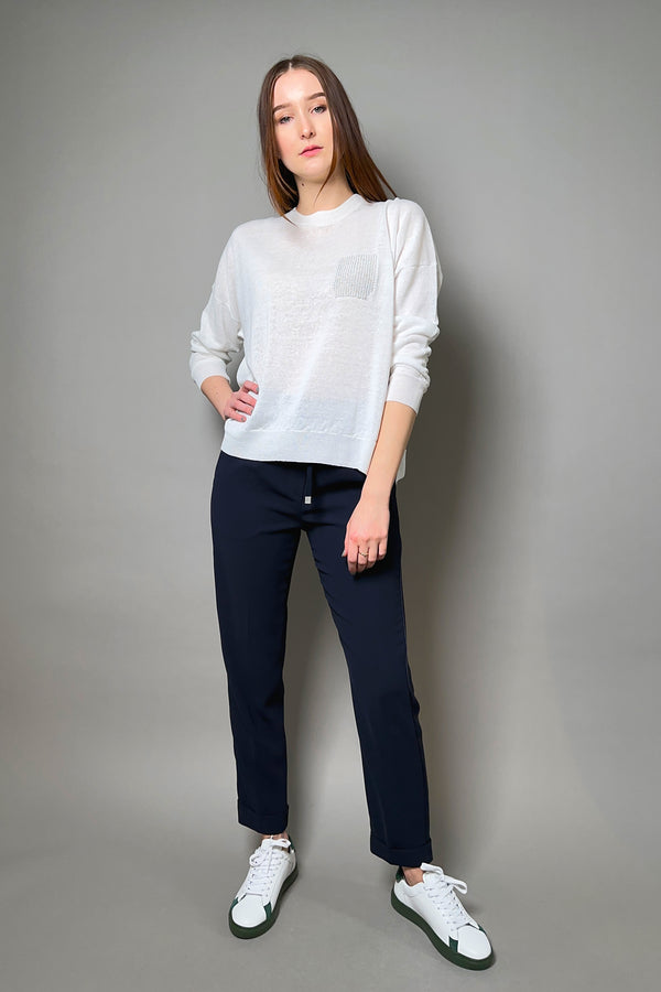 Peserico Knit Top with Beaded Pocket in White - Ashia Mode