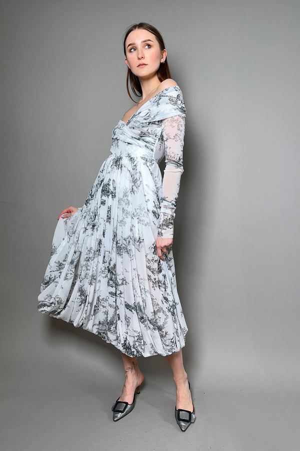 Philosophy di Lorenzo Serafini Tulle Dress with Black and White Toile de Jouy Print - Ashia Mode