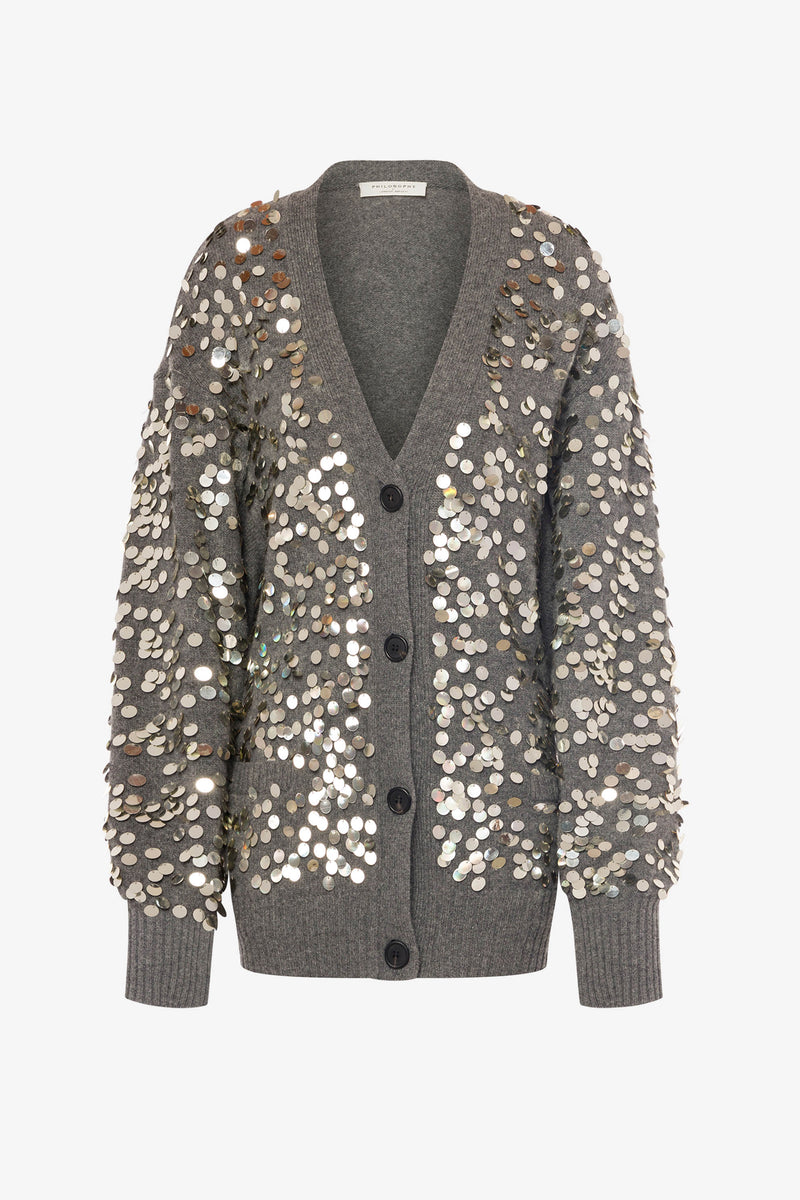 Philosophy di Lorenzo Serafini Wool Maxi Cardigan with Sequins - Ashia Mode
