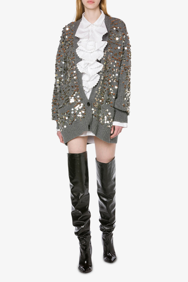 Philosophy di Lorenzo Serafini Wool Maxi Cardigan with Sequins - Ashia Mode