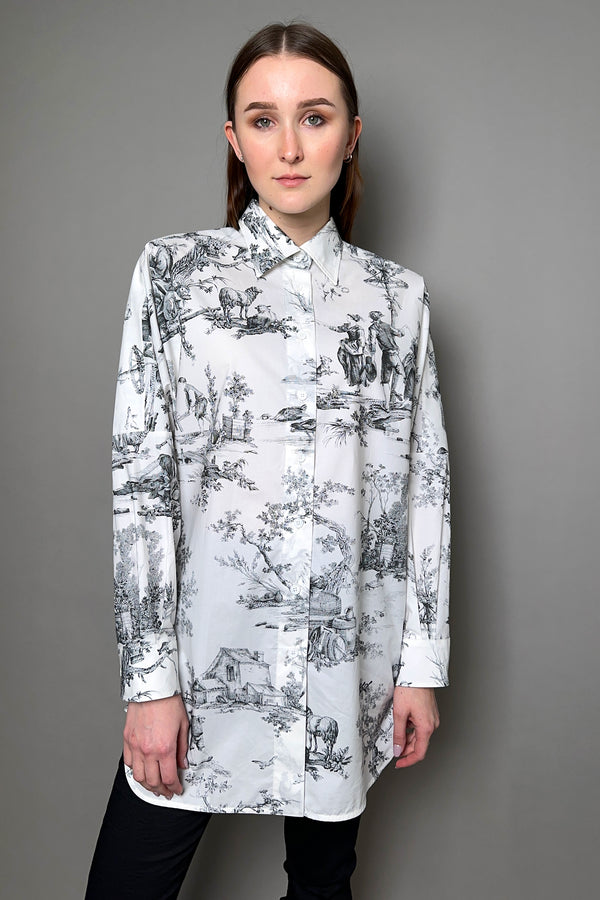 Philosophy di Lorenzo Serafini Cocoon Back Cotton Shirt with Print in Black and White - Ashia Mode