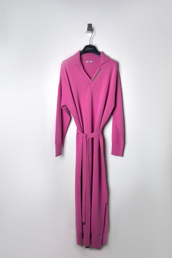 Peserico Long Knit V-Neck Dress in Pink - Ashia Mode