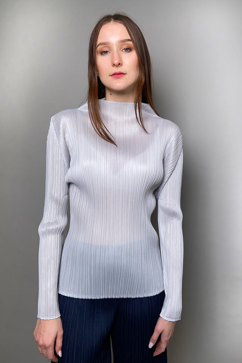 Pleats Please Basic Mockneck Shirt in Light Grey