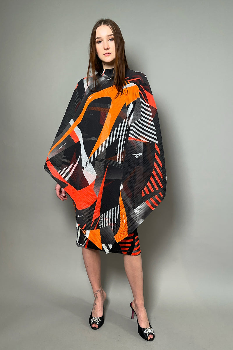 Pleats Please Freeway Madame-T Shawl in Black and Orange
